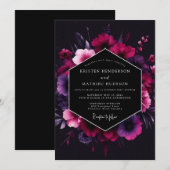 Invitation Magenta Noir Bloom Wedding (Devant / Derrière)