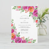 Invitation Magenta Orange Bloom Romance Wedding (Debout devant)