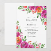 Invitation Magenta Orange Bloom Romance Wedding (Devant / Derrière)
