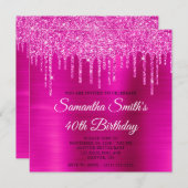 Invitation Magenta Parties scintillant Drips Hot rose Foil 40 (Devant / Derrière)