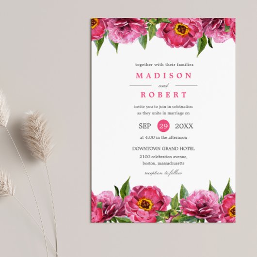 Invitation Magenta Peonies rose merveilleux Mariage chic Fleu