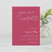 Invitation Magenta Pink 3 Photos QR Code Tout en un Mariage (Debout devant)