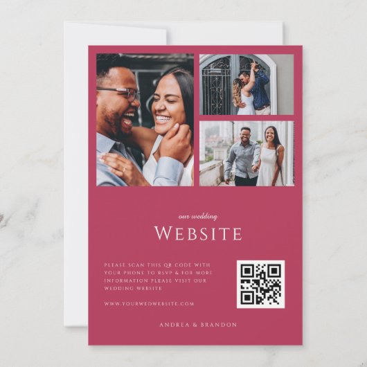 Invitation Magenta Pink 3 Photos QR Code Tout en un Mariage (Dos)