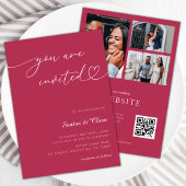 Invitation Magenta Pink 3 Photos QR Code Tout en un Mariage