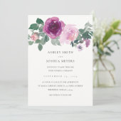 Invitation Magenta Pink Floral Pearl White Leaf Green Wedding (Debout devant)
