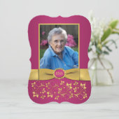 Invitation Magenta Pink, Gold 65th Photo Anniversaire Invitat (Debout devant)
