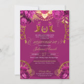 Invitation Magenta Pink Gold Roses Charro Western Quinceanera (Devant)
