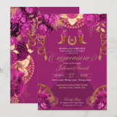 Invitation Magenta Pink Gold Roses Charro Western Quinceanera (Devant / Derrière)