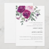Invitation Magenta Pink Watercolor Floral Wedding (Devant / Derrière)