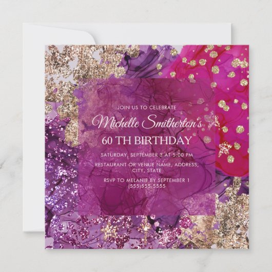 Invitation Magenta Pourpre Or Abstrait Luxe (Devant)