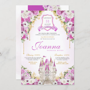 Invitation Magenta Princess Castle Royal Quinceanera