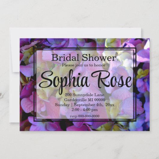 Invitation Magenta Purple bleu jaune Hydrangeas fleurs (Devant)