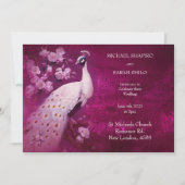 Invitation Magenta romantique moderne et Mariage Peacock blan (Devant)