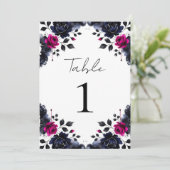 Invitation Magenta Rose & Blue Inky Floral Aquarelle Table (Debout devant)