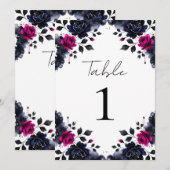 Invitation Magenta Rose & Blue Inky Floral Aquarelle Table (Devant / Derrière)