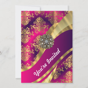Invitation Magenta rose chaud et damas or