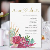 Invitation Magenta Rose Chaud Floral Élégant Script Or Cœurs