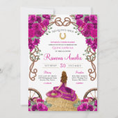 Invitation Magenta rose chaud Floral Ouest Charro Quinceanera (Devant)