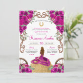 Invitation Magenta rose chaud Floral Ouest Charro Quinceanera (Debout devant)