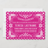 Invitation Magenta rose et blanc papillon picado Quinceañera (Devant)