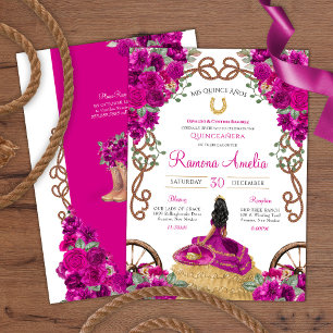 Invitation Magenta rose Floral Ouest Charra Quinceañera