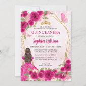 Invitation Magenta rose Floral Princesse Quinceañera Photo (Devant)