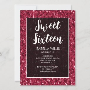 Invitation Magenta rose foncé pétillants Sweet 16 élégant scr