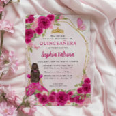 Invitation Magenta Rose Glam Or Floral Princesse Quinceañera