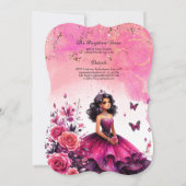 Invitation Magenta Rose Quinceanera robe papillons floraux (Dos)