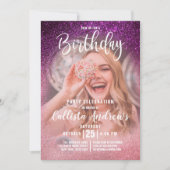 Invitation Magenta Rose Triple Parties scintillant Ombre Phot (Devant)