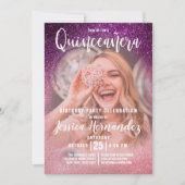 Invitation Magenta Rose Triple Parties scintillant Photo Quin (Devant)