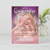 Invitation Magenta Rose Triple Parties scintillant Photo Quin (Debout devant)