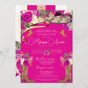 Invitation Magenta Roses roses chaudes Fancy Charro Quinceañe