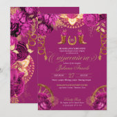 Invitation Magenta Roses roses Pays Quinceanera Ouest (Devant / Derrière)