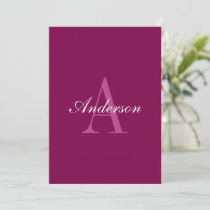 Invitation Magenta Rouge Élégant, Rose & Blanc Nom & Monogram