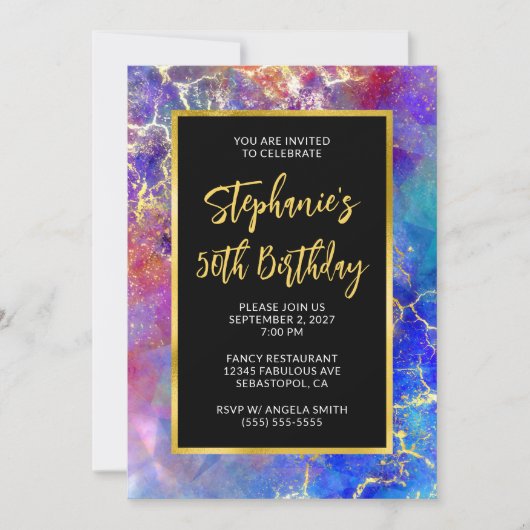 Invitation Magenta Royal Blue Gold Fire Opal 50e anniversaire (Devant)