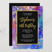 Invitation Magenta Royal Blue Gold Fire Opal 50e anniversaire (Devant / Derrière)