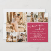 Invitation Magenta script moderne 6 photos mariage (Devant)