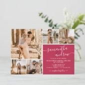 Invitation Magenta script moderne 6 photos mariage (Debout devant)