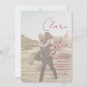 Invitation Magenta script noms photos Qr code mariage (Devant)