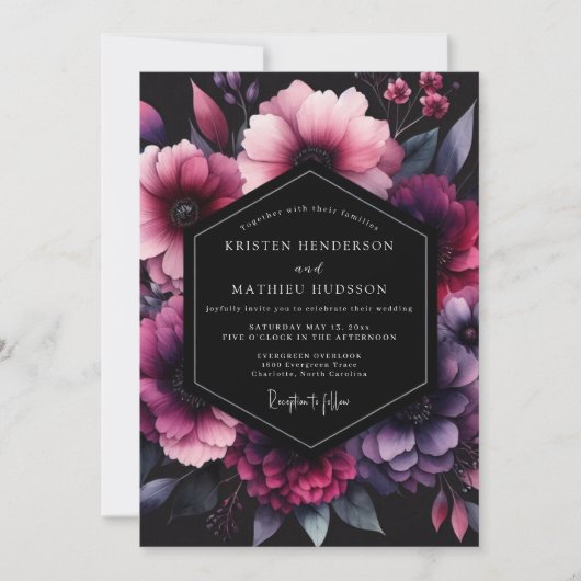 Invitation Magenta Shadow Bloom Wedding (Devant)