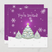 Invitation Magenta Snowy Christmas Tree (Devant / Derrière)