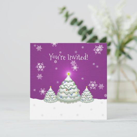 Invitation Magenta Snowy Christmas Tree (Debout devant)