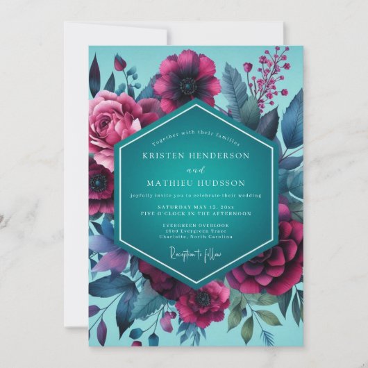 Invitation Magenta Teal Gloaming Wedding (Devant)