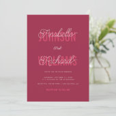 Invitation Magenta Typographie Whimsical Script Photo Mariage (Debout devant)