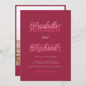 Invitation Magenta Typographie Whimsical Script Photo Mariage (Devant / Derrière)