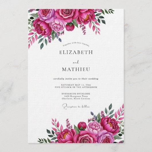 Invitation Magenta Vivid Bloom Wedding (Devant)