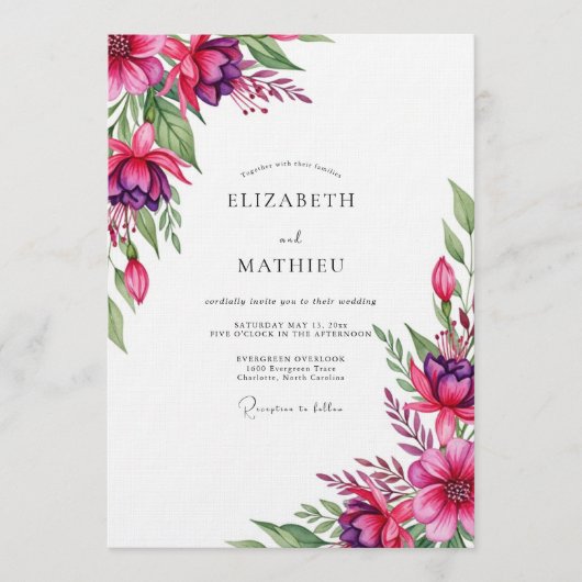 Invitation Magenta Whimsical Bloom Wedding (Devant)