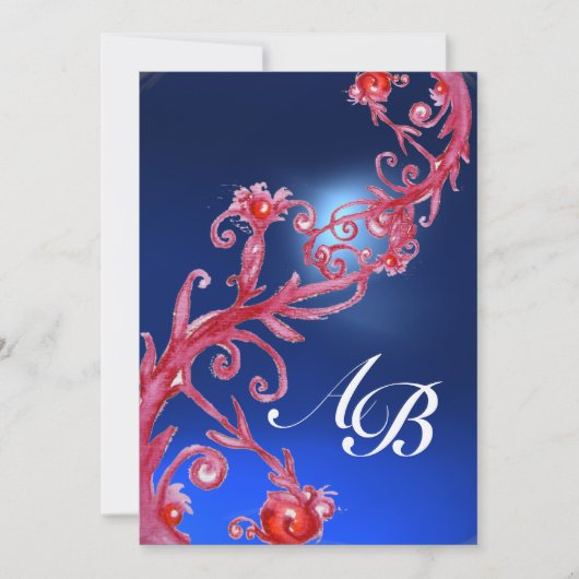 Invitation MAGIC BERRIES 4, champagne saphir rouge MONOGRAMME (Devant)