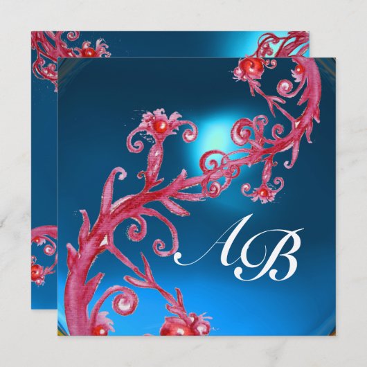 Invitation MAGIC BERRIES 4, MONOGRAM saphir rouge or (Devant / Derrière)